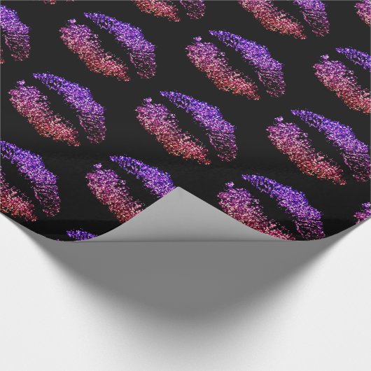 Faux roze Paarse glitter look lippenpatroon Cadeaupapier (Hoek)