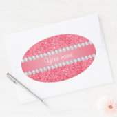 Faux roze pailletten en diamanten ovale sticker (Envelop)