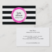 Faux Roze Sequin Black en White Striped Beauty Visitekaartje (Voorkant / Achterkant)