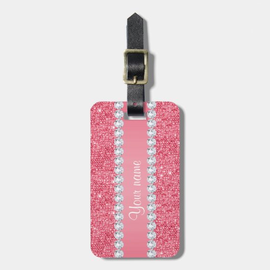 Faux Roze Sequins en Diamonds Bagagelabel (Voorkant verticaal)