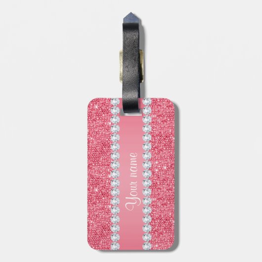 Faux Roze Sequins en Diamonds Bagagelabel (Achterkant verticaal)