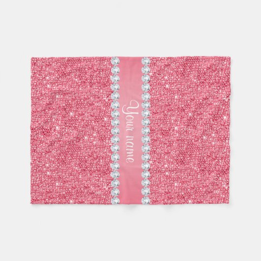 Faux Roze Sequins en Diamonds Fleece Deken (Voorkant (Horizontaal))