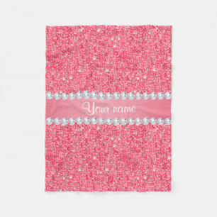 Faux Roze Sequins en Diamonds Fleece Deken