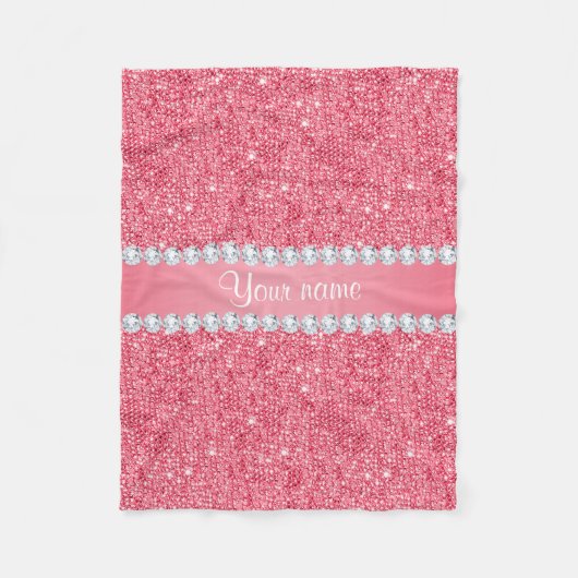 Faux Roze Sequins en Diamonds Fleece Deken (Voorkant)