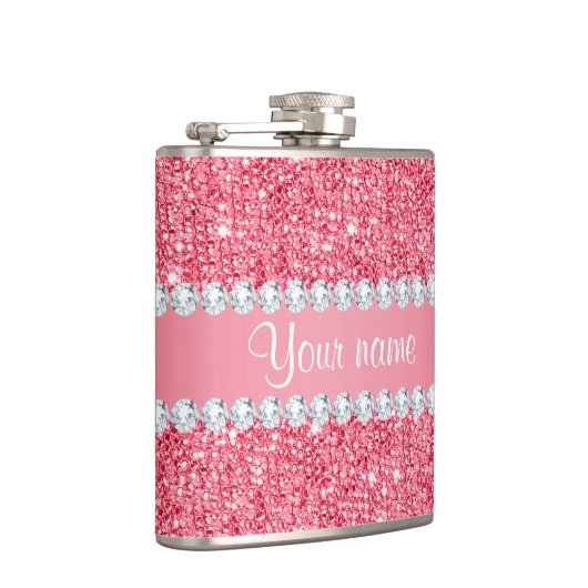 Faux Roze Sequins en Diamonds Heupfles (Rechts)