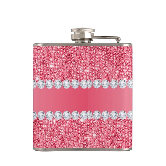 Faux Roze Sequins en Diamonds Heupfles (Achterkant)