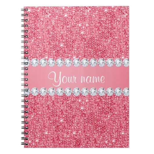 Faux Roze Sequins en Diamonds Notitieboek (Voorkant)