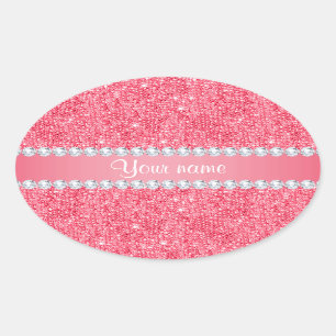 Faux Roze Sequins en Diamonds Ovale Sticker