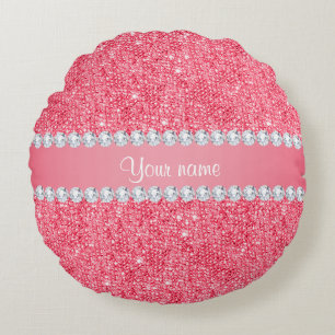 Faux Roze Sequins en Diamonds Rond Kussen