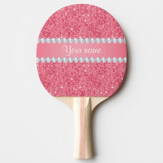 Faux Roze Sequins en Diamonds Tafeltennisbatje (Voorkant)