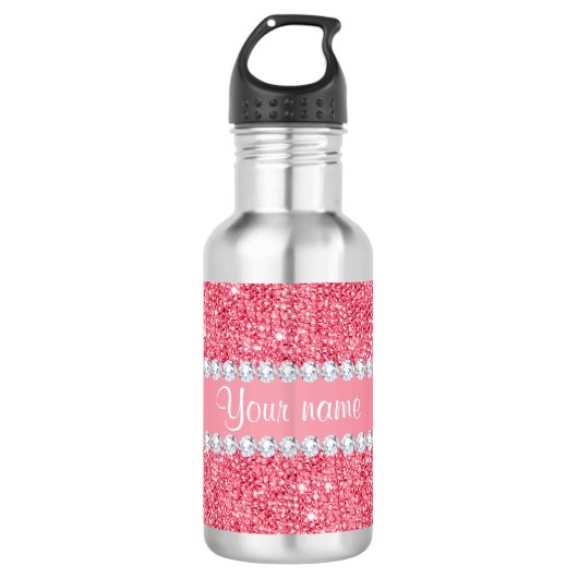 Faux Roze Sequins en Diamonds Waterfles (Voorkant)