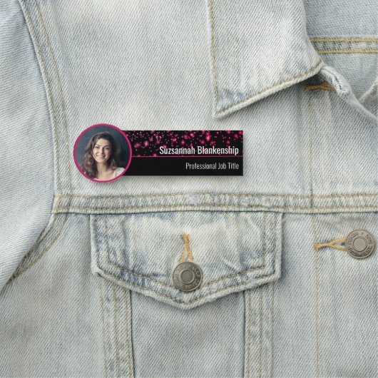 Faux Roze Sparkles Aangepaste Foto Professional Naamplaatje (In situ)