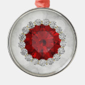 Faux Ruby & Diamonds Silver Bokeh Metalen Ornament (Voorkant)