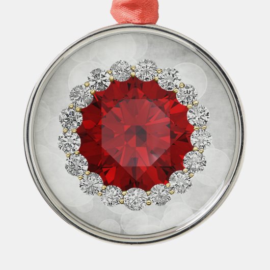 Faux Ruby & Diamonds Silver Bokeh Metalen Ornament (Voorkant)