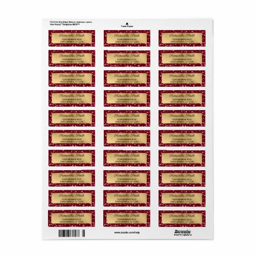 Faux Ruby Red Glitter en Gold Foil Label (Full Sheet)