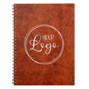 Faux Rust Brown Leather Moderne Business Logo Notitieboek