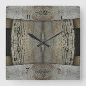 Faux Rusted Metal and Barn Wood Wall Clock Vierkante Klok (Voorkant)