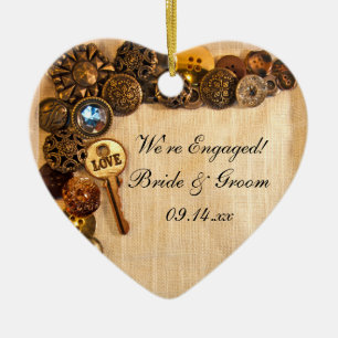 Faux Rustic Buttonnen Verloving Keramisch Ornament
