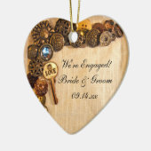 Faux Rustic Buttonnen Verloving Keramisch Ornament (Links)