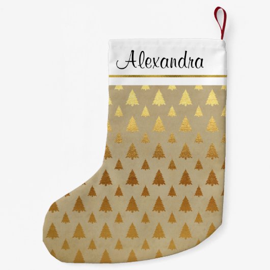 Faux Rustic Gold Folie Kerstboom Monogram Kleine Kerstsok (Achterkant)