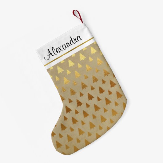Faux Rustic Gold Folie Kerstboom Monogram Kleine Kerstsok (Achterkant (Hangend))