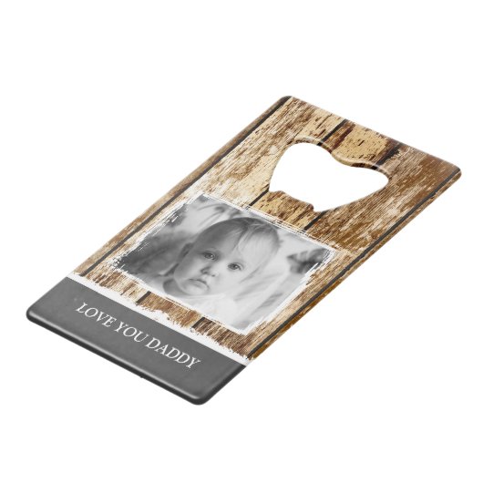 Faux rustic wethered wood 1 foto papa grijs creditkaart flessenopener (Achterkant Gekanteld)