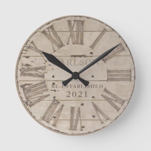 Faux rustic wood custom wall clock ronde klok (Voorkant)