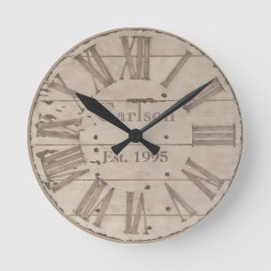 Faux rustic wood custom wall clock ronde klok