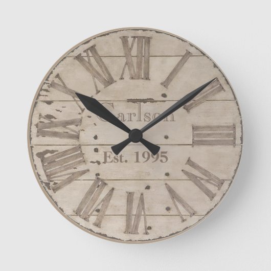 Faux rustic wood custom wall clock ronde klok (Voorkant)