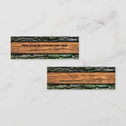 Faux Rustic Wood Grain Bark Moss Mini Visitekaartje (Voorkant / Achterkant)