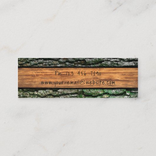Faux Rustic Wood Grain Bark Moss Mini Visitekaartje (Achterkant)
