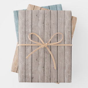 Faux rustiek hout bruin blauw inpakpapier vel