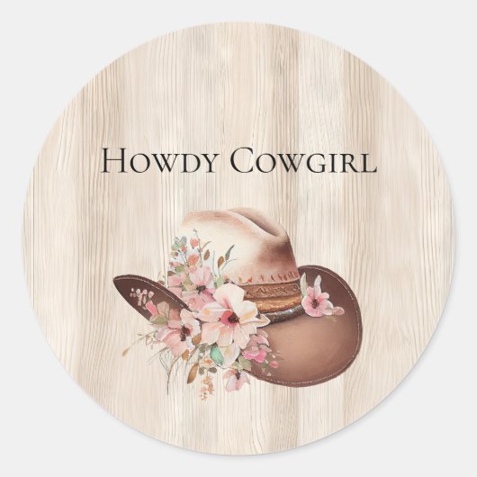 Faux rustieke crème hout roze roos cowgirl ronde sticker (Voorkant)