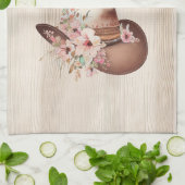 Faux rustieke crème hout roze roos cowgirl theedoek (Gevouwen)