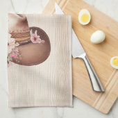 Faux rustieke crème hout roze roos cowgirl theedoek (Quarter Fold)