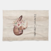 Faux rustieke crème hout roze roos cowgirl theedoek (Horizontaal)