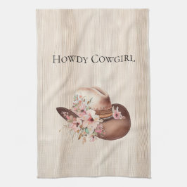 Faux rustieke crème hout roze roos cowgirl theedoek