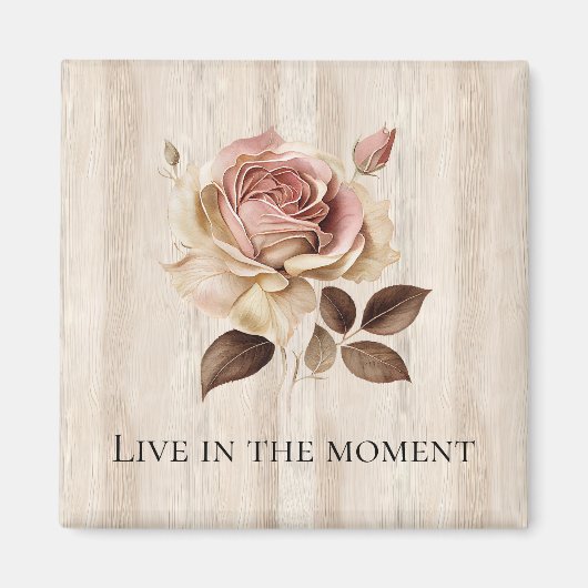 Faux rustieke crème roze rozenhout magneet (Voorkant)