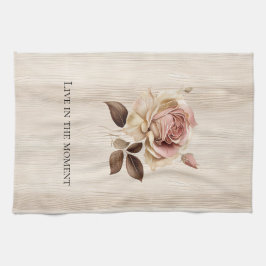 Faux rustieke crème roze rozenhout theedoek