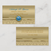Faux Sapphire Blue Gemstone Metallic Gold Damask Visitekaartje (Voorkant / Achterkant)