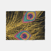Faux schittert de Gouden Veren van de Pauw Fleece Deken (Voorkant (Horizontaal))