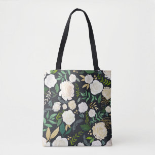 Faux schoolbord Waterverf Flowers & Gold Glitter Tote Bag