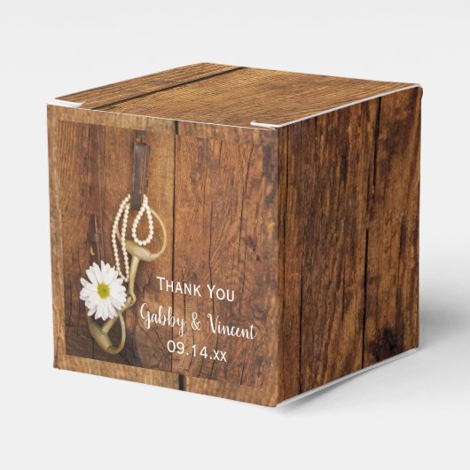 Faux Schuur Hout Daisy Paard Bit Western Bruiloft Bedankdoosjes (Voorkant Zijde)