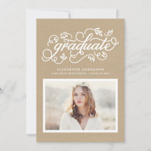 Faux Script Kraft Paper Rustic Script Afstuderen Aankondiging