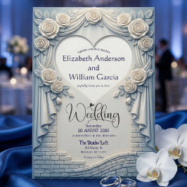 Faux Sculpted Romantic Blue Rose Drapery Heart Kaart