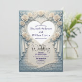 Faux Sculpted Romantic Blue Rose Drapery Heart Kaart (Staand voorkant)