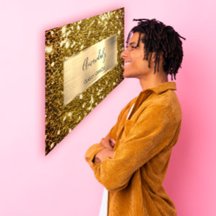 Faux Sepia Gold Glitter QR Code Logo Mustard Busin Visitekaartje