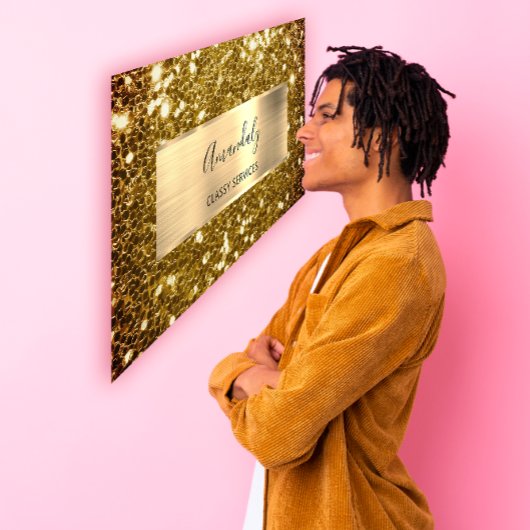 Faux Sepia Gold Glitter QR Code Logo Mustard Busin Visitekaartje