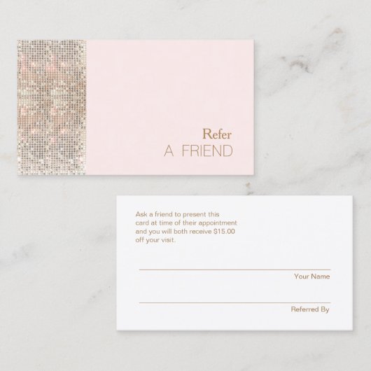 FAUX Sequin Beauty Salon Verwijs Een Vriend Lichtr Aanbevelingskaartje (Voorkant / Achterkant)