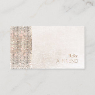 FAUX Sequin Geborsteld Wit Marmeren Salon Verwijzi Aanbevelingskaartje